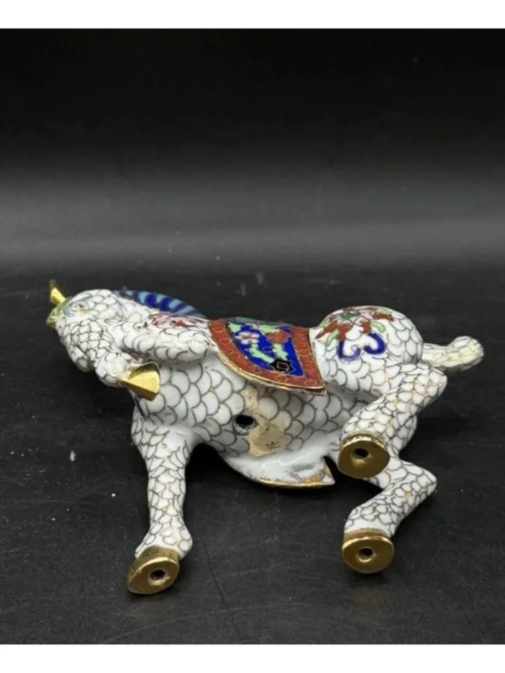 Traditional Brass Enamel Cloisonne Horse Figurine Multicolor